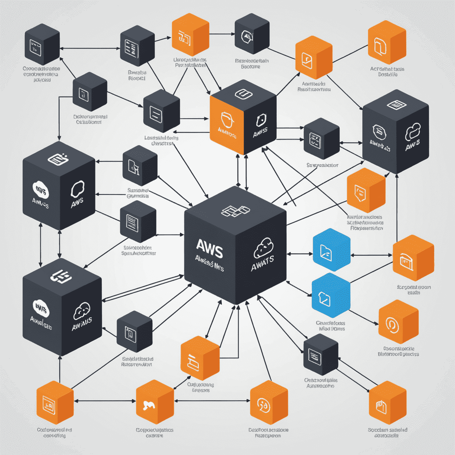 Diagram architektury AWS z różnymi usługami i ich połączeniami